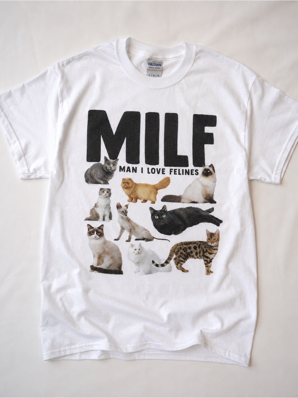 Gildan White 'MILE - Man I Love Felines' Cat Graphic Tee